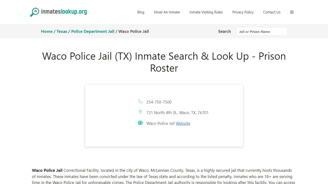 Waco Police Jail (TX) Inmate Search & Look Up - Prison Roster