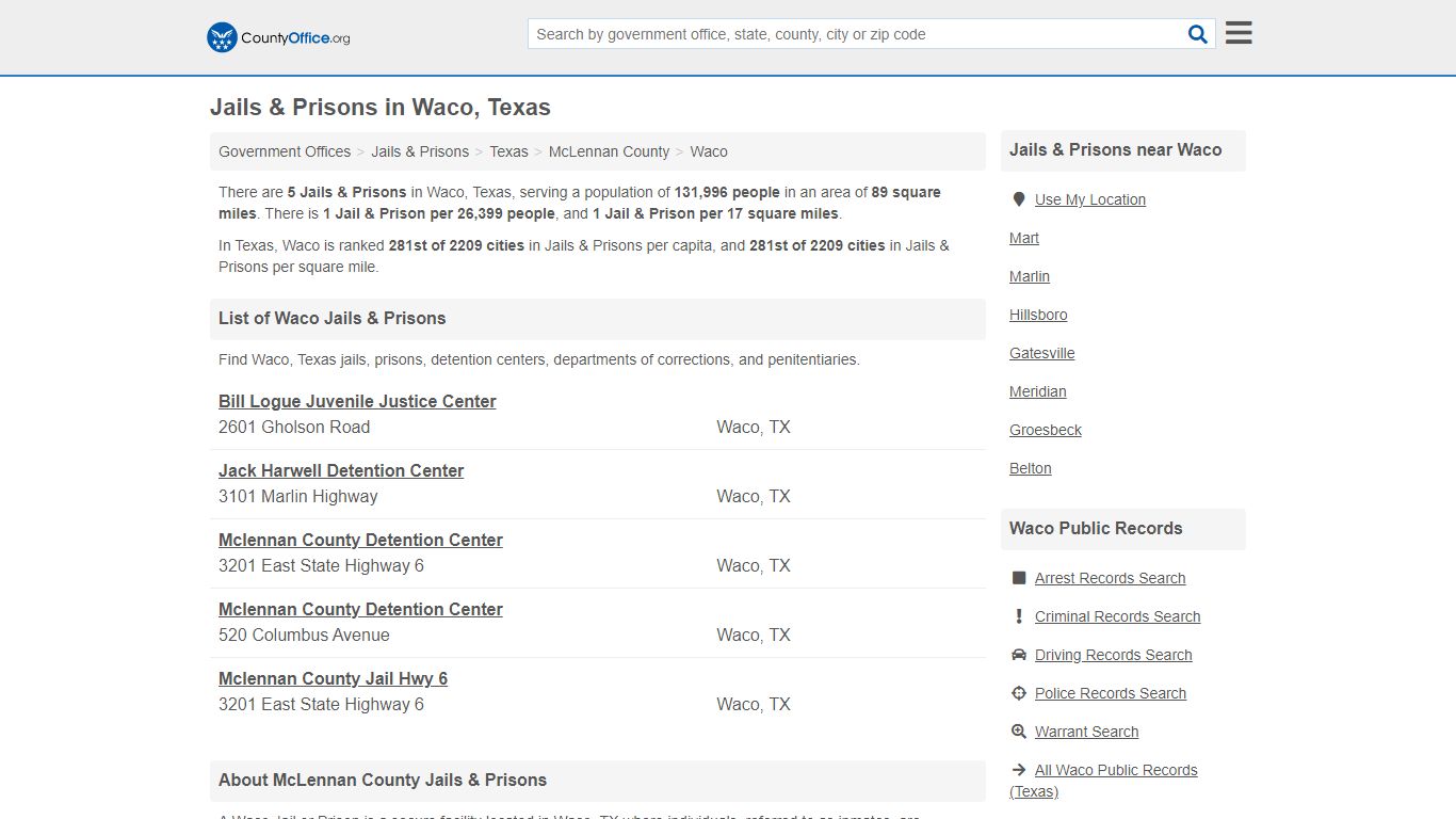 Jails & Prisons - Waco, TX (Inmate Rosters & Records) - County Office
